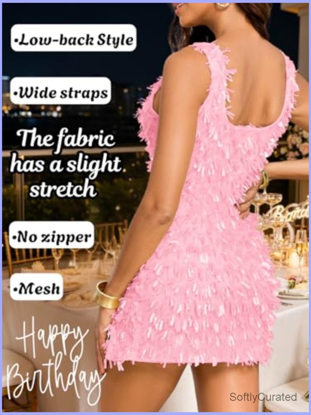 Sequin Fringe Mini Dress, Square Neck Bodycon Tassel Cocktail Dress with Slit - Picture 4 of 7